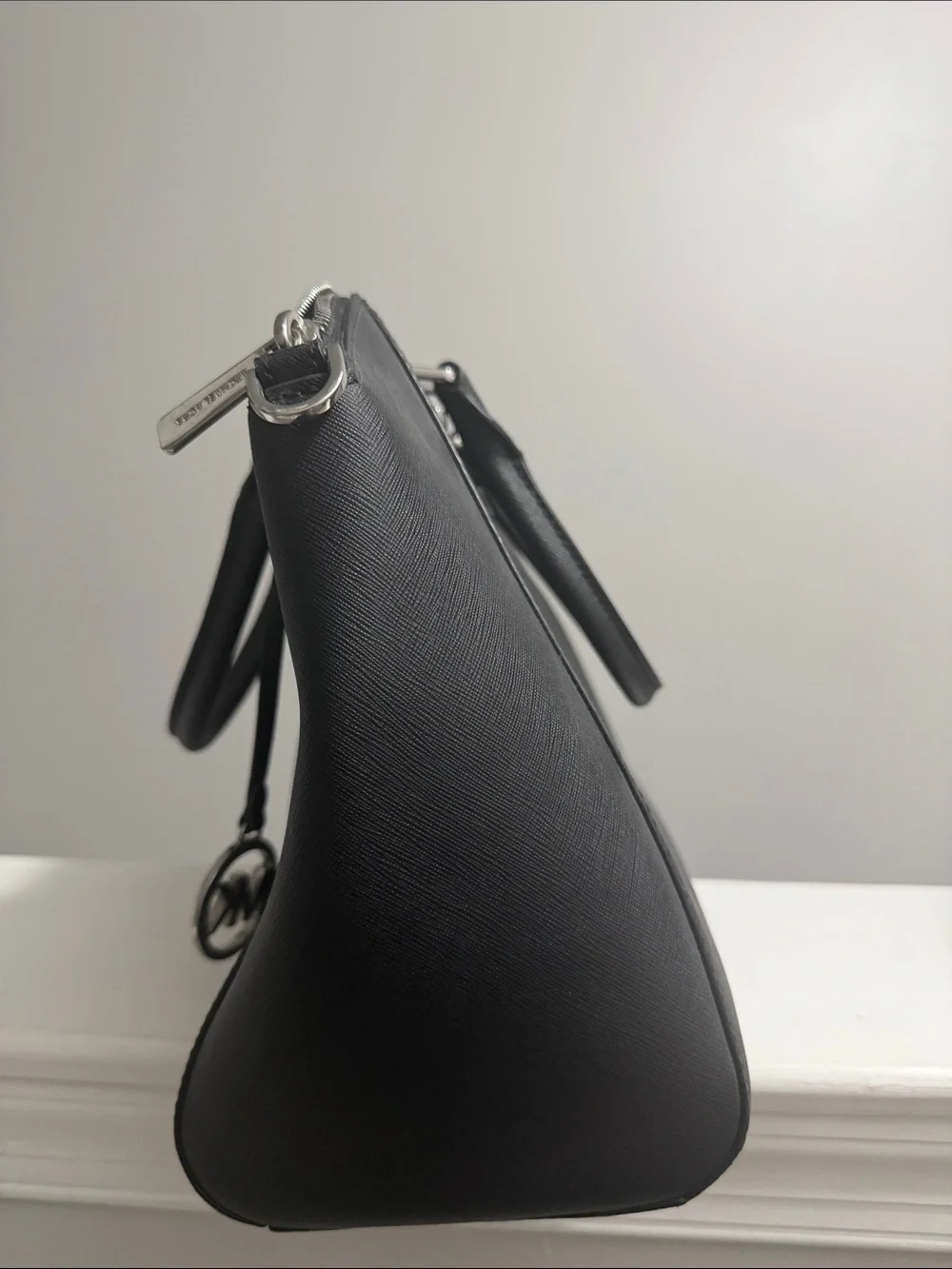 Michael Kors Black Saffiano Satchel with Logo Charm